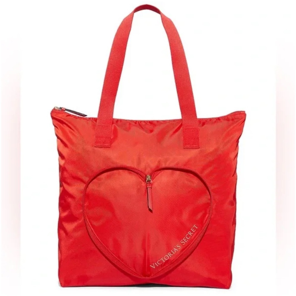 Victoria Secret Red Heart Tote Packable Travel Bag Valentine Nylon OS - Picture 4 of 7